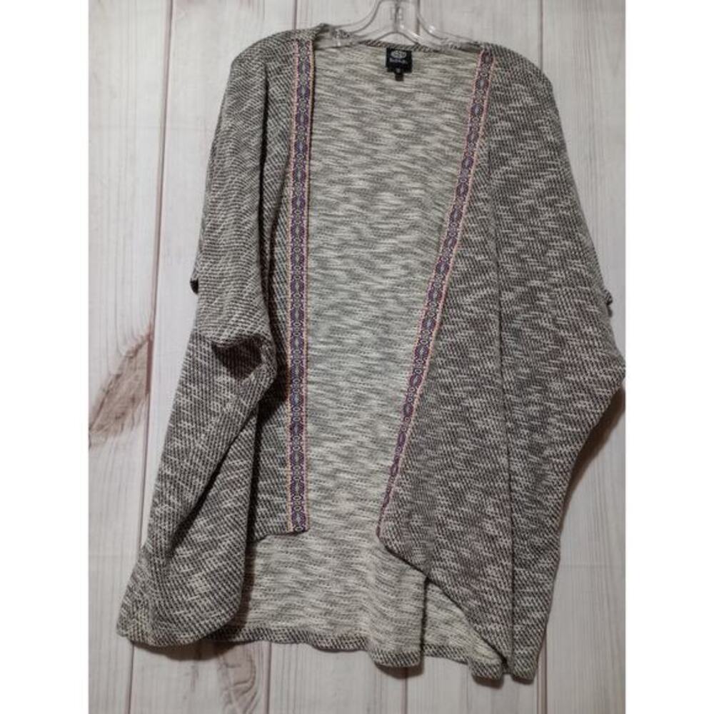 Bobeau Women XL Space Dye Open Front Cardigan Embroidered Trim Metallic Knit